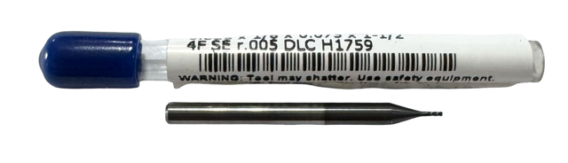 RapidKut .025" Carbide Miniature End Mill 4FL Diamond Coated .005" Radius USA Made