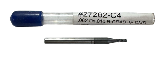 Harvey Tool .062" Carbide End Mill 4 Flute .010" Radius Diamond Coated USA