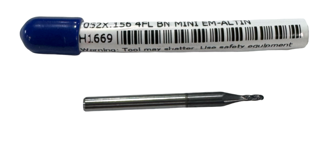 RapidKut .052" Carbide Ball Miniature End Mill 4 Flute AlTiN Coated USA Made