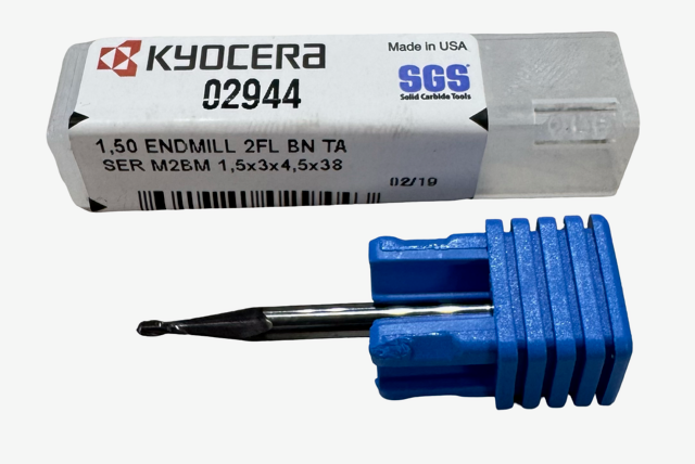 Kyocera 1.50mm Carbide Ball End Mill 2 Flute TA Coating USA Made