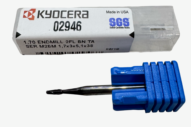 Kyocera 1.70mm Carbide Micro Ball End Mill 2 Flute TA Coating USA Made