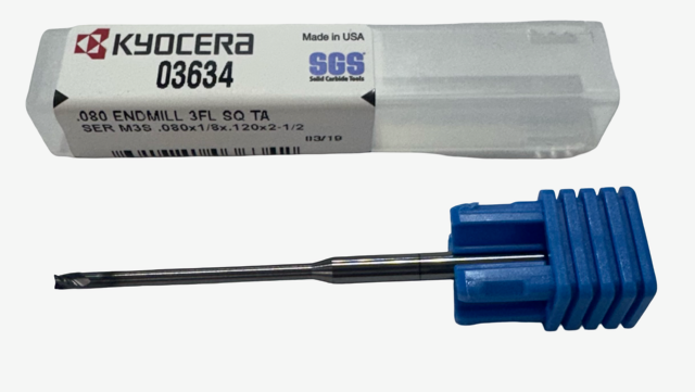 Kyocera .080" Carbide End Mill 3 Flute TA Coating USA Made