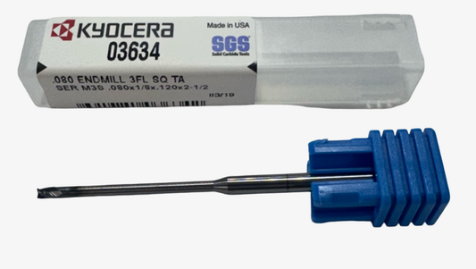 Kyocera .080" Carbide End Mill 3 Flute TA Coating USA Made