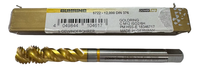Guhring M12 x 1.75mm Cobalt Tap Semi-Bottoming Yellow Ring Spiral Flute Tap