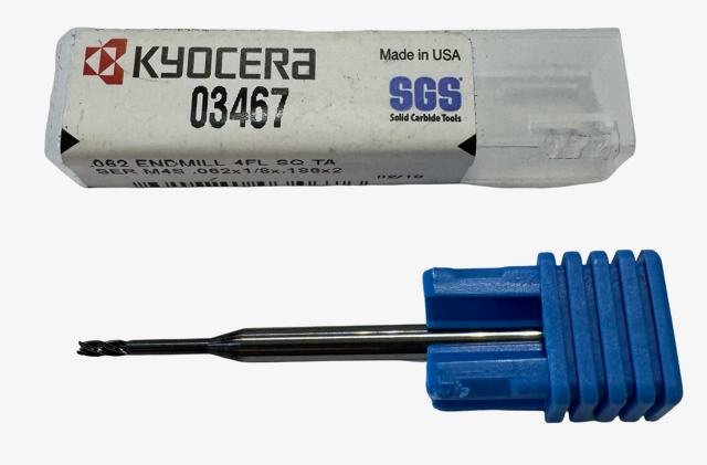 Kyocera .062" Carbide End Mill 4 Flute TA Coating 1/8" Shank USA Made