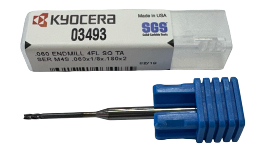 Kyocera .060" Carbide Micro End Mill 4 Flute TA Coating 1/8" Shank 2" Overall USA Made