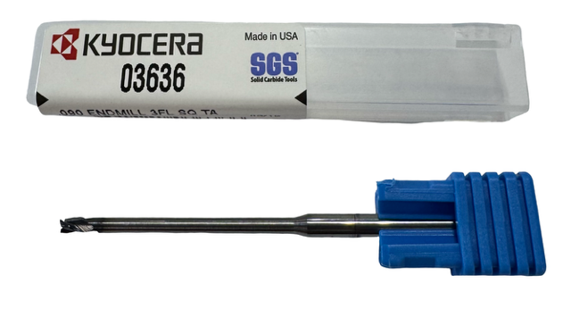Kyocera .090" Carbide Micro End Mill 3 Flute TA Coating 1/8" Shank 2-1/2" Overall USA Made