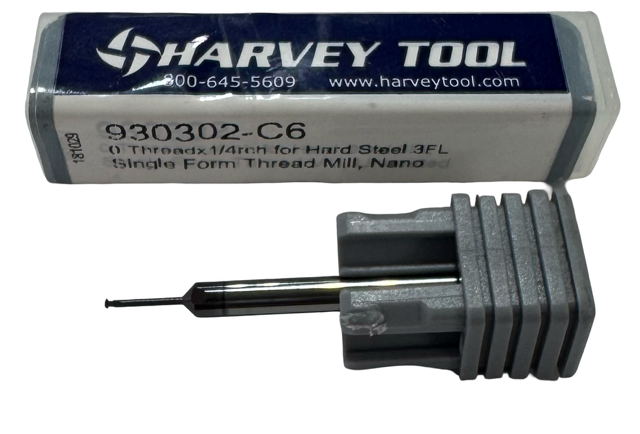 Harvey Size 0 Carbide Thread Milling Cutter, 80 Pitch, 3 Flute Nano Coated USA