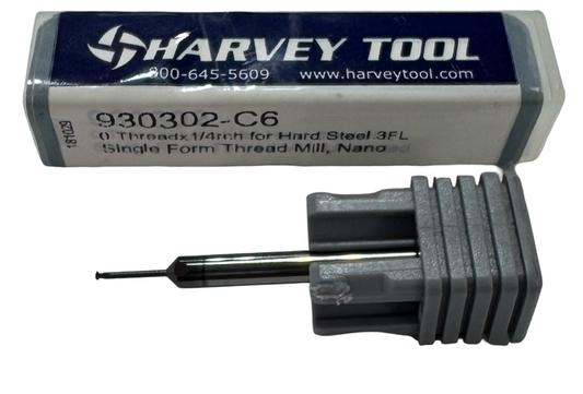 Harvey Size 0 Carbide Thread Milling Cutter, 80 Pitch, 3 Flute Nano Coated USA