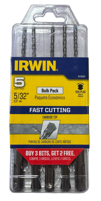 Irwin 5/32" SDS Plus Carbide Tipped Hammer Drill Bits 5 Pack