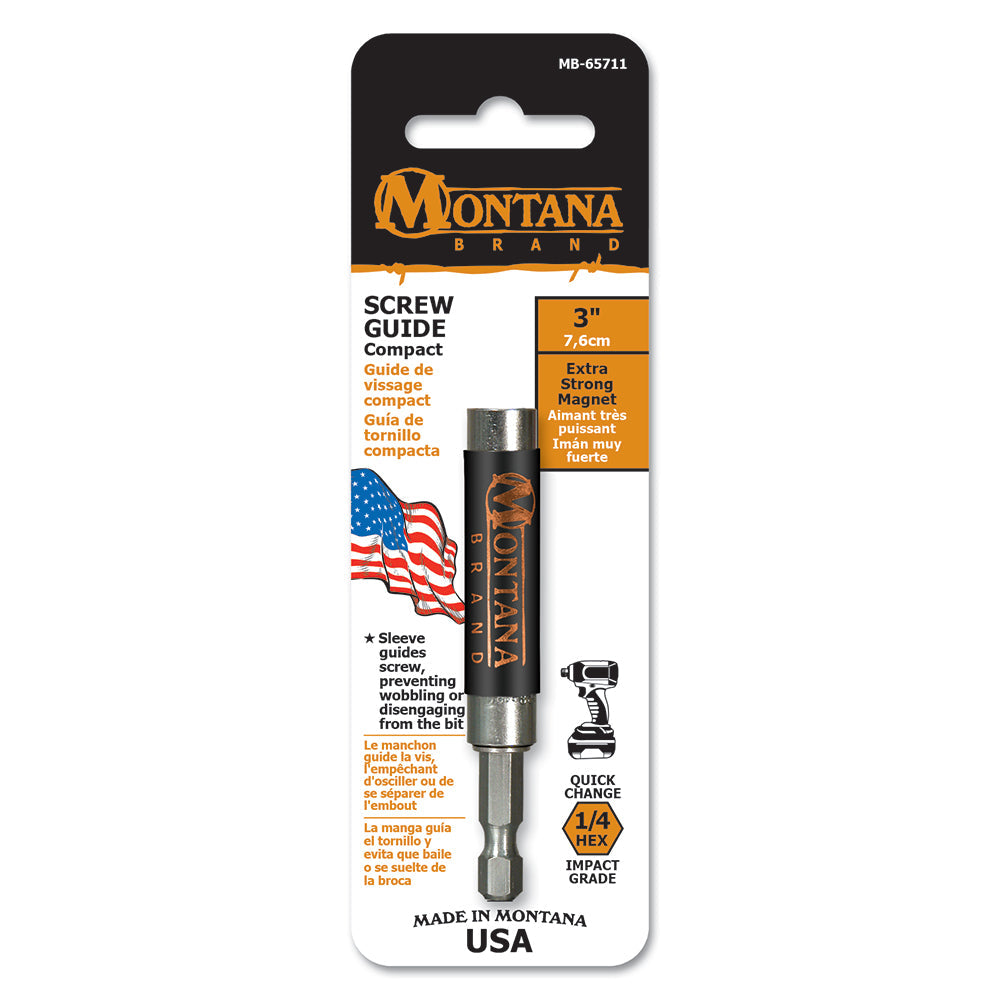 Montana 3" Magnetic Compact Screw Guide 1/4" Quick Change Hex Shank Impact Grade USA Made