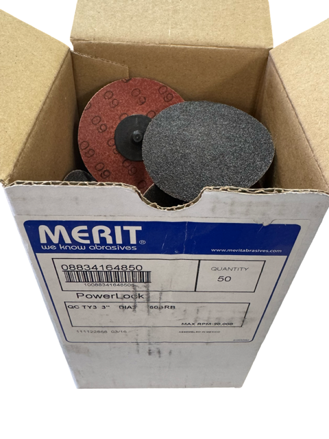 Merit 3" Roloc Sanding Discs 60 Grit Silicon Carbide 50 Pack