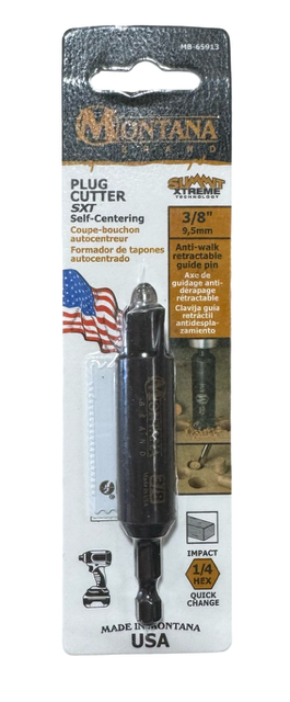 Montana 3/8" Self-Centering Plug Cutter 1/4" Hex Impact Rated USA Made