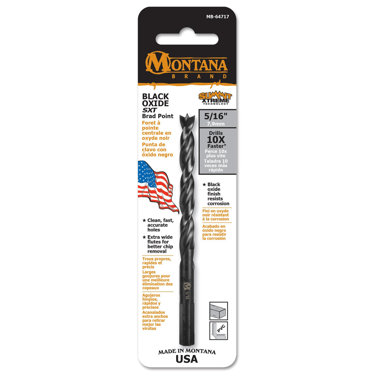 Montana 5/16" HSS Brad Point Drill Bit Black Oxide USA Made