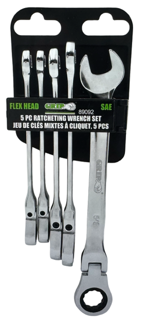 GRIP 5 Piece SAE Flex Head Combination Ratcheting Wrench Set 12 Point