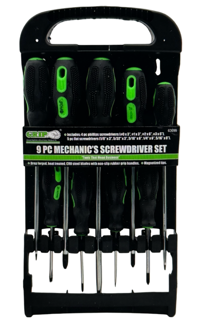 GRIP 9 Piece Mechanic's Magnetized Tip Screwdriver Set Phillips Slotted