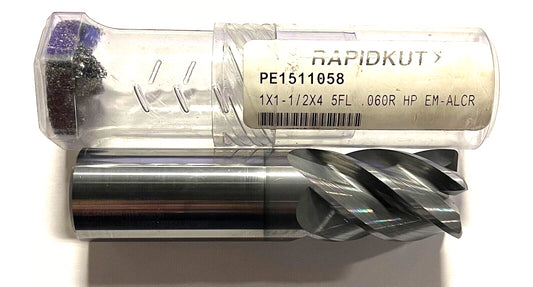 RapidKut 1" Carbide End Mill 5 Flute High Performance AlCrN Coating .060 Radius