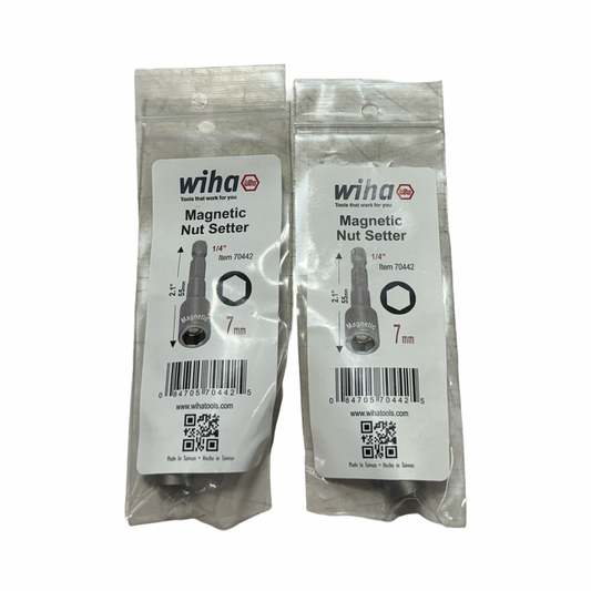 Wiha 7mm x 55mm Magnetic Nut Setter 1/4" Hex Drive 2 Pack