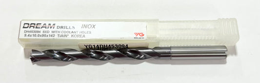 YG 9.4mm Solid Carbide Drill 8xD Coolant Thru TiAlN Coated 140° 2 Flute