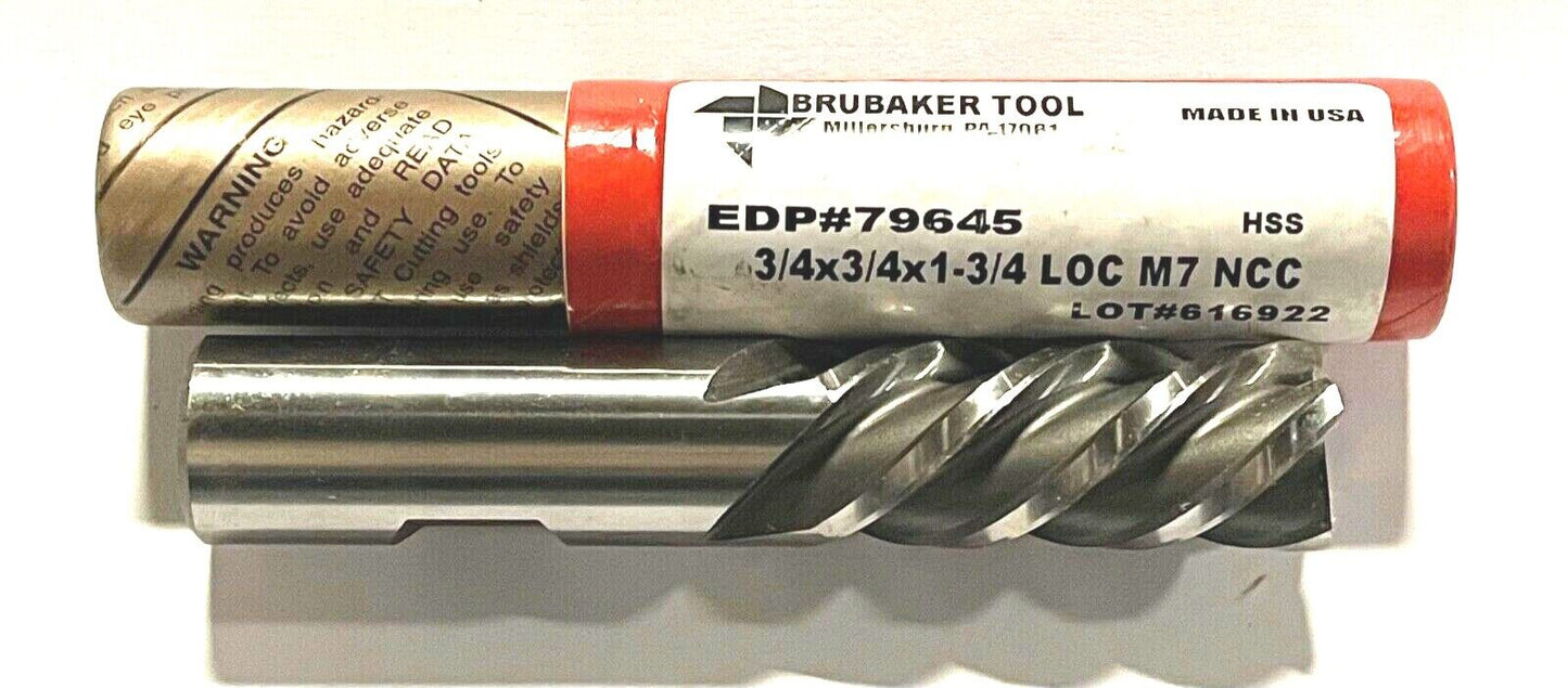 Brubaker Tool HSS End Mill 3/4" x 3/4" x 1-3/4" x 4" No Center Cutting 4FL USA