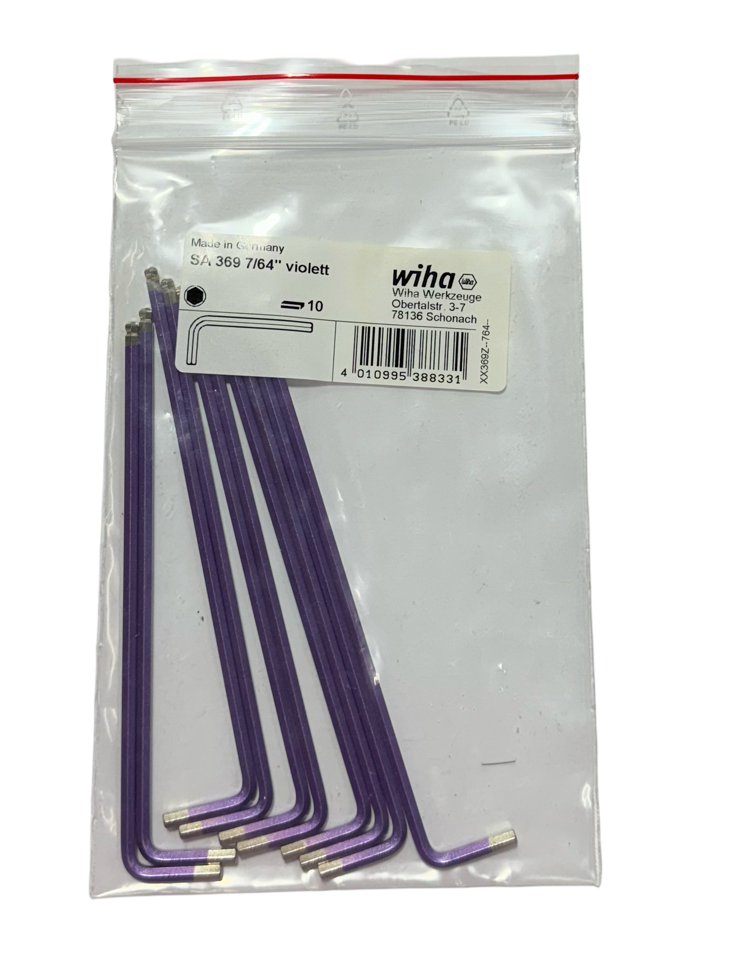 Wiha 7/64" Ball End Hex L-Key Extra Long Purple 10 Pack