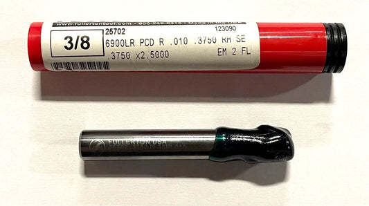 Fullerton 6900 Series 3/8" MATRX PCD R-1 Router .010 Radius Long Reach 2 Flute