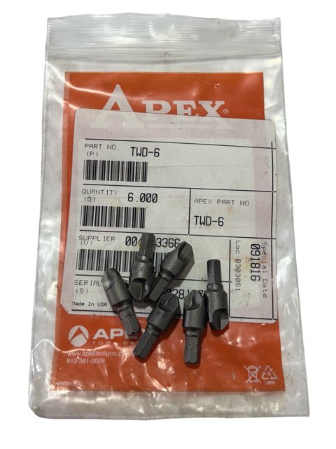 1/Apex 1/4" Hex Drive - #6 Tri-Wing - 1" Overall Length Insert Bit 6 Pack