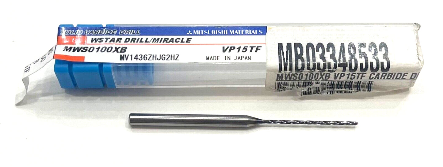 Mitsubishi 1mm Solid Carbide Drill 12xD Coolant Thru 2 Flute Miracle Coating