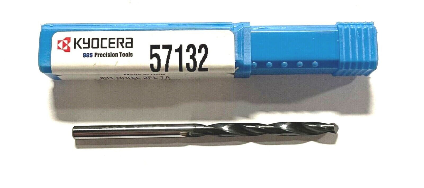 Kyocera #31 Solid Carbide Drill 5xD TA Coating 118° Point 20° Helix USA Made