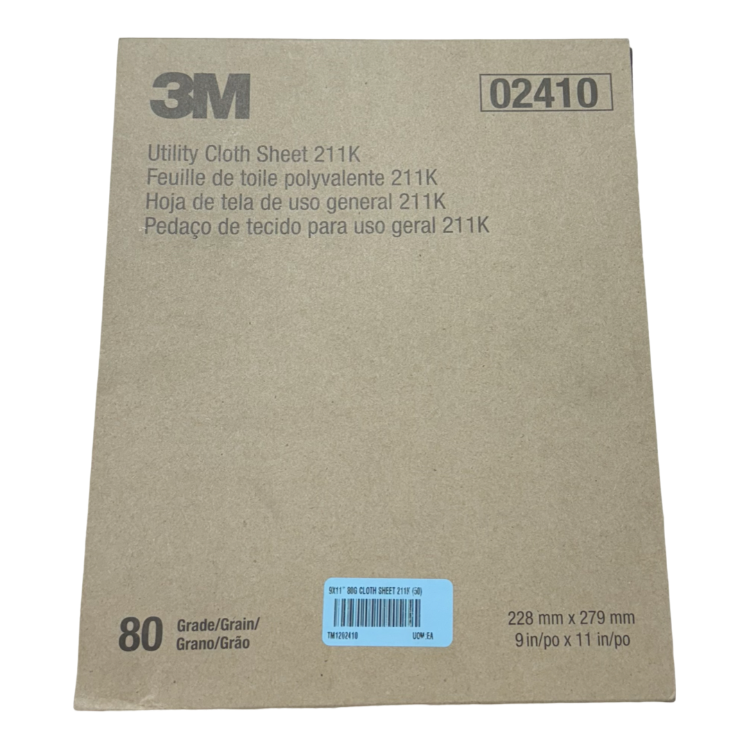 3M 9" x 11" Utility Cloth Sheet 211K 80 Grit Aluminum Oxide 50 Pack