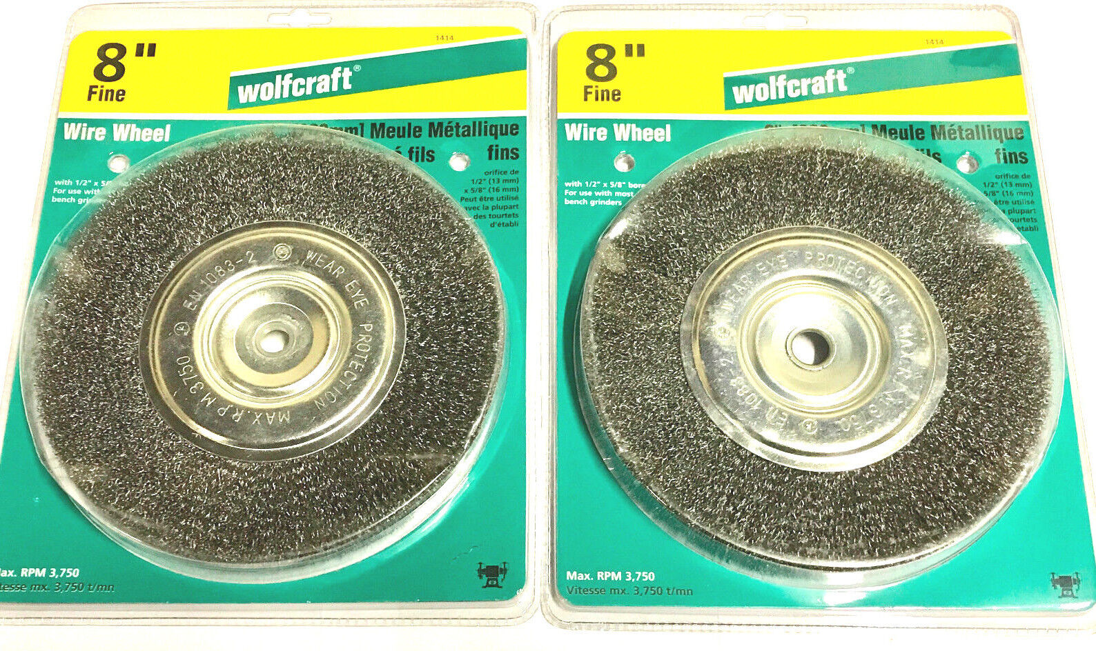 2 Wolfcraft 8" Crimped Wire Wheel Abrasive Brush Bench Grinder 1414