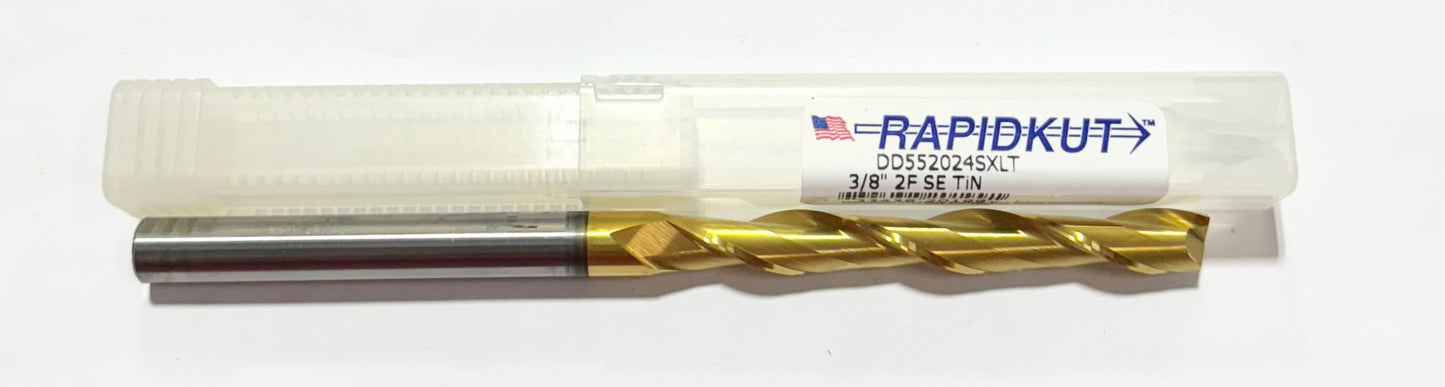 RapidKut 3/8" Carbide End Mill 2 Flute Extra Long Tin Coated USA Made