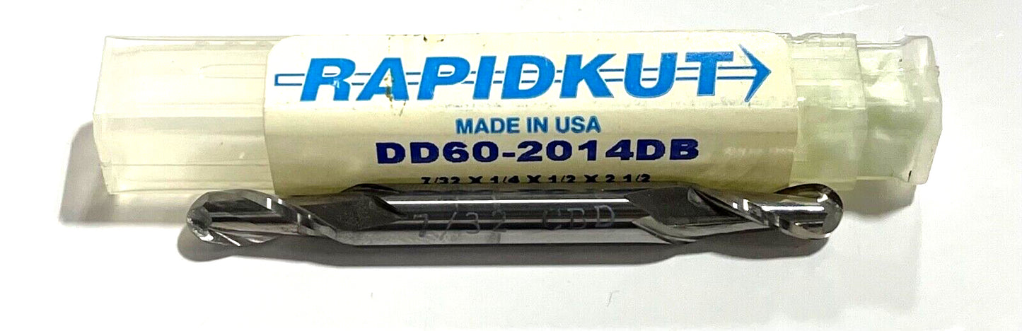 RapidKut 7/32" Carbide Ball Nose Double End Mill 2 Flute Stub Length USA Made