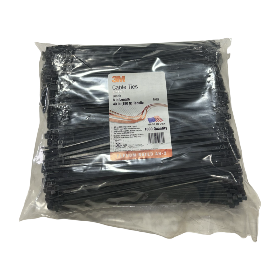 3M Cable Ties Black 8" Length 40 lb (180 N) Tensile 1000 Pack