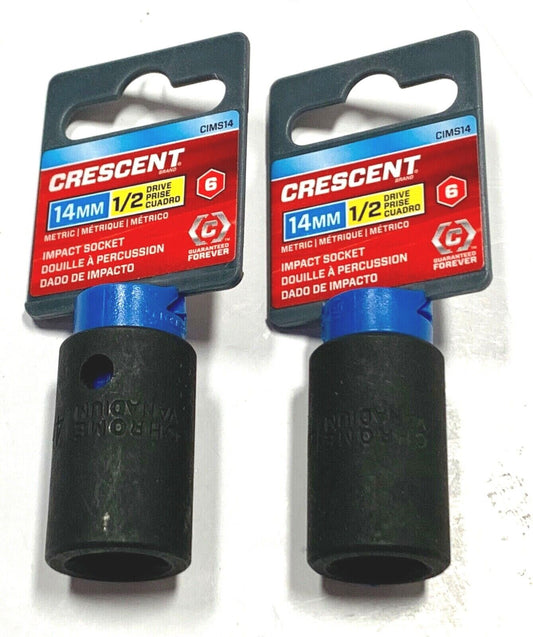 Crescent 1/2" Drive 14mm Impact Socket Standard 6 Point 2 Pack CIMS14