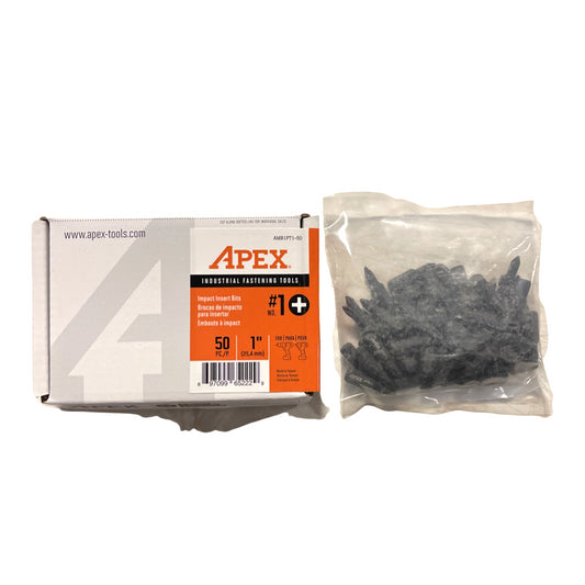 Apex #1 x 1" Phillips Impact Ready Power Insert Screw Bits 50 Pack AMB1PT1-50