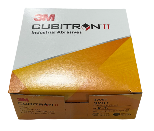 3M CUBITRON II 5" Hookit Hook & Loop Film Disc 320+ Ceramic 50 Pack