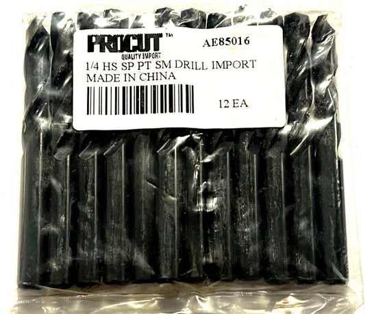 ProCut 1/4" HSS Drill Bit Screw Machine Length 135Â° Split Point Drills 12 Pack