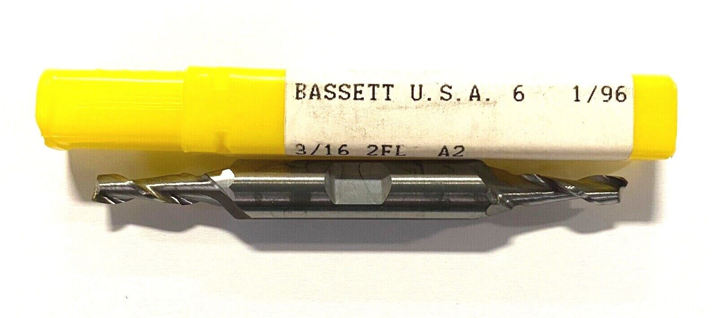 Bassett Carbide Double End Mill 3/16" x 3/8" x 1/2" x 3" 2 Flute USA Made