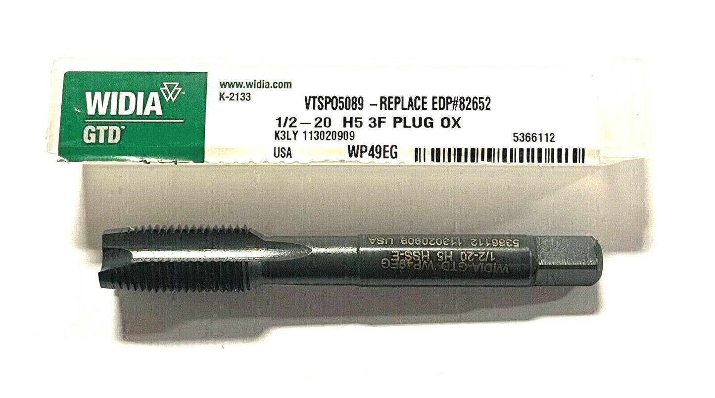 WIDIA 1/2-20 Tap HSS-E Spiral Point Plug Tap Black Oxide H5 3 Flute USA Made