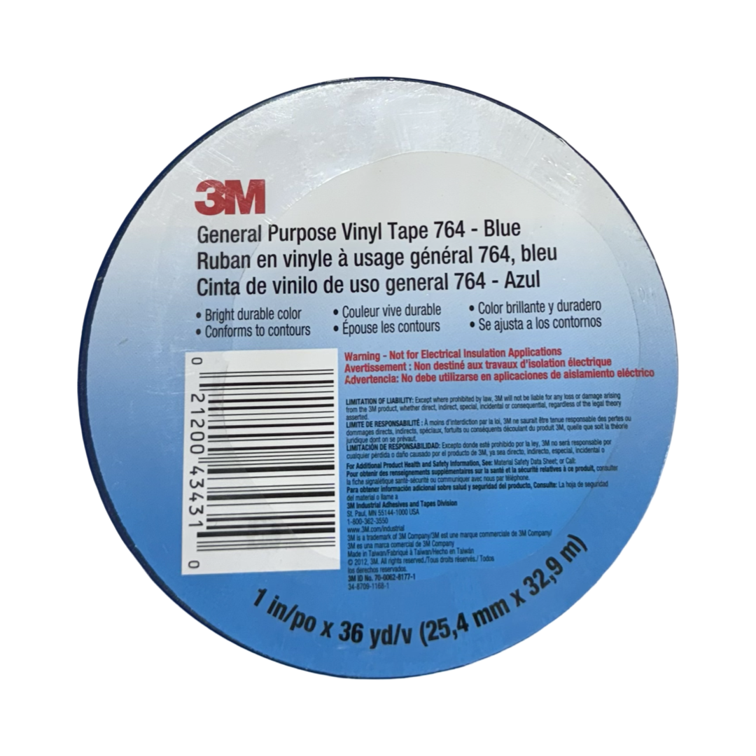 3M 764 General Purpose Vinyl Tape 1" x 36 yd Blue 43431