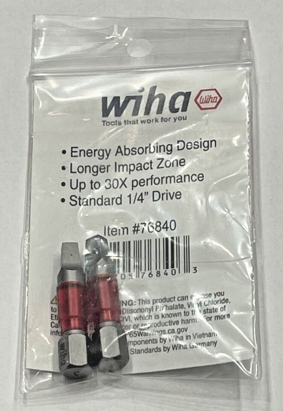 Wiha #3 x 29mm Terminator Impact Square Screwdriver Bits 1/4" Hex Shank 2pk