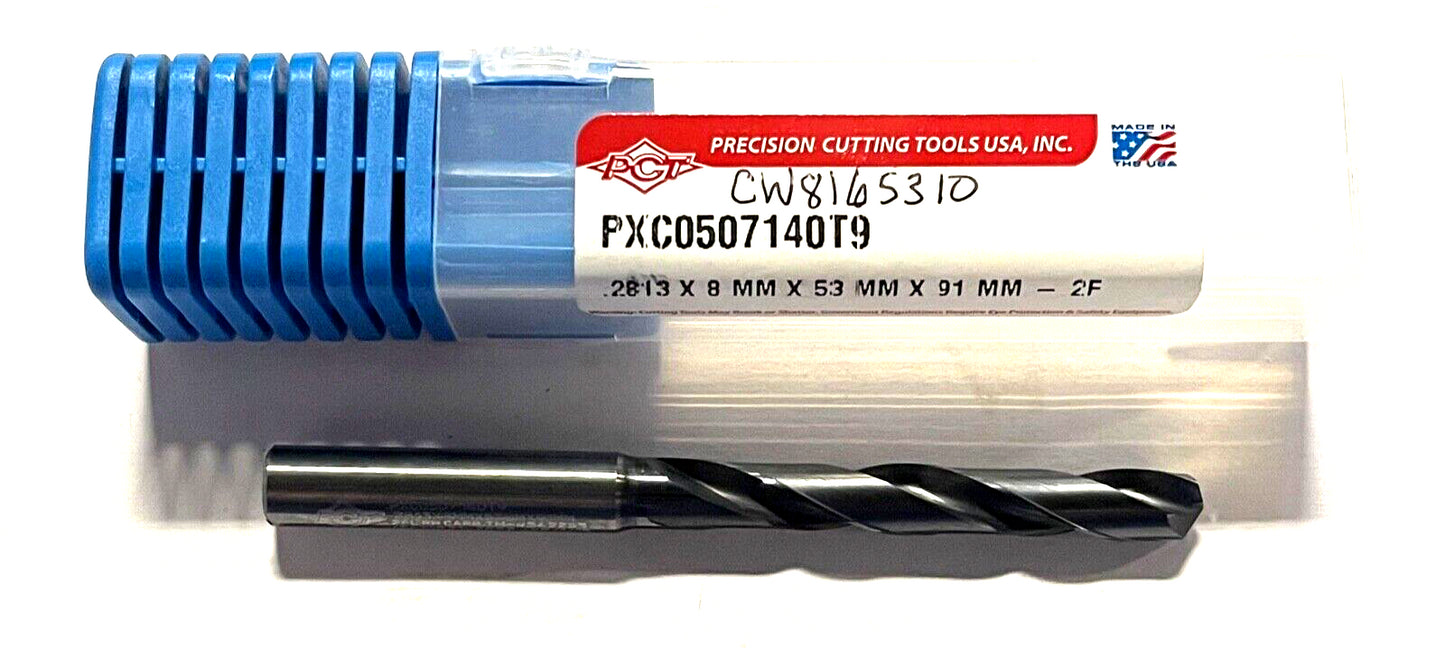 PCT .2813 Solid Carbide Drill 5xD Coolant Thru 150Â° 2FL Varianta Supral Coated