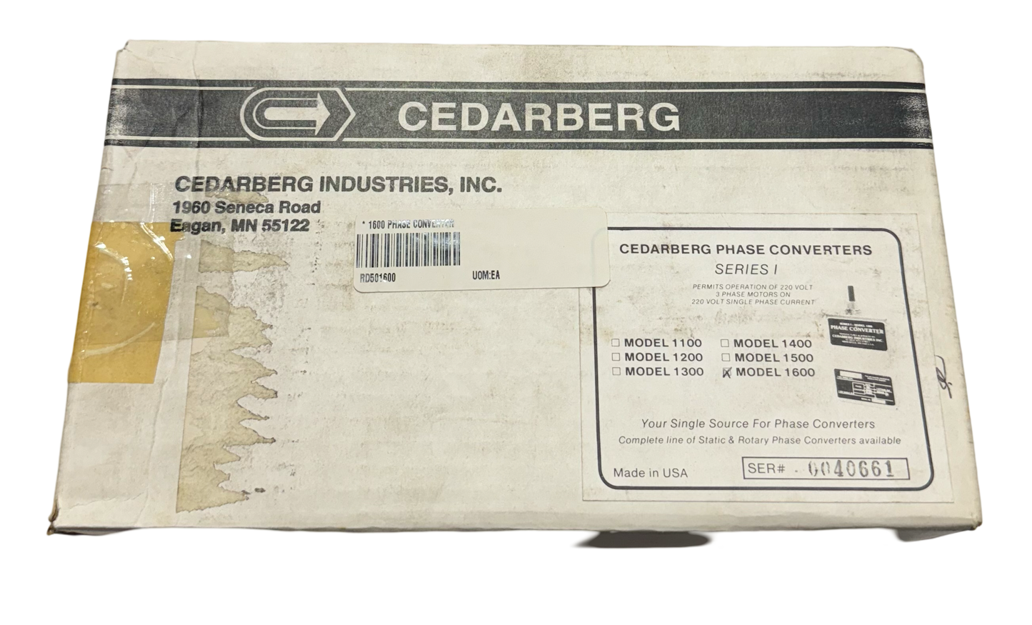 Cedarberg Model 1600 Phase Converter 7 1/2-10HP