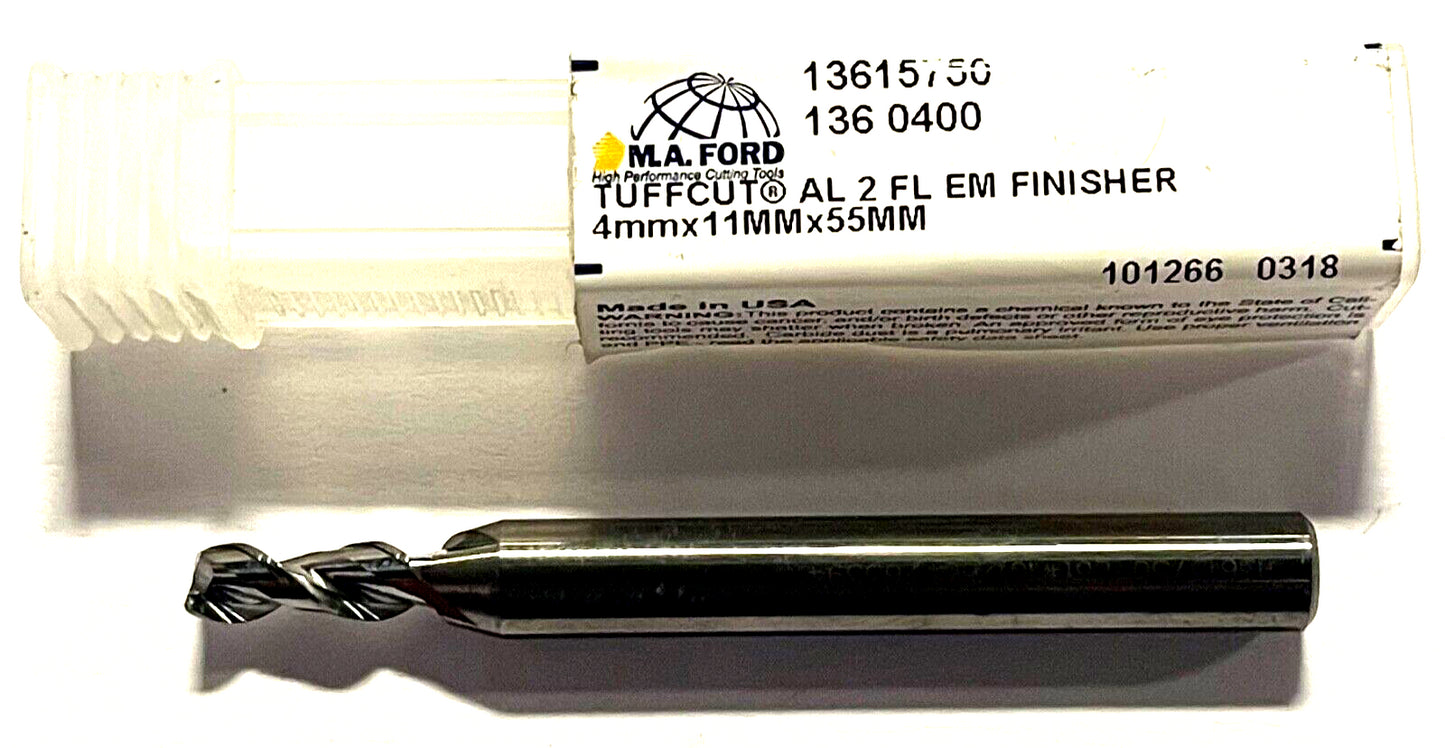 M.A. Ford TuffCut 4mm Carbide End Mill High Performance 2 Flute USA Made