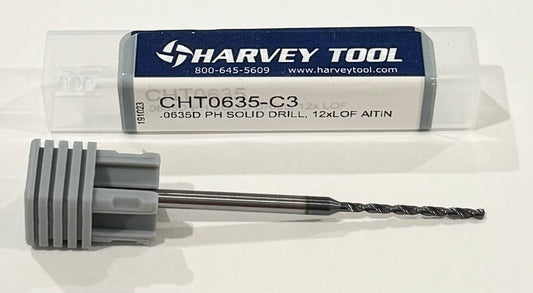 Harvey Tool 1.612mm Solid Carbide Drill 12xD AlTiN Coated 2 Flute 140 Deg