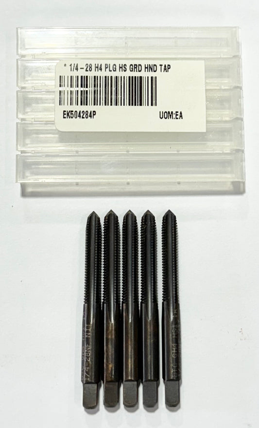 1/4"-28 HSS Hand Tap 4 Flute H4 Plug Tap 5 Pack