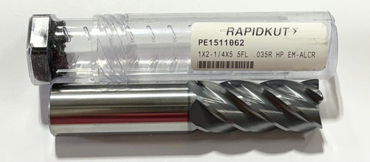 RapidKut 1" Carbide End Mill 5 Flute .035" Radius AlCrN High Performance