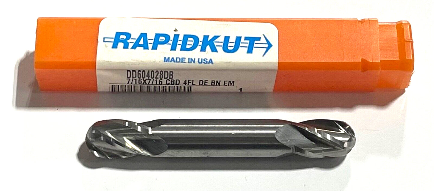 RapidKut 7/16" Carbide Ball Nose Double End Mill 4 Flute USA Made