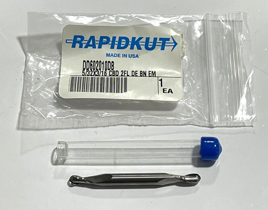 RapidKut 5/32" Carbide Ball Nose Double End Mill 2 Flute Stub Length USA Made